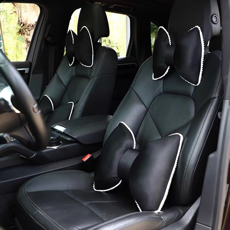 Bộ Gối Tựa Nơ Dễ Thương Trên Xe Ô Tô Cao Cấp - Gối Cổ Tựa Eo Trên Xe Hơi Hoa Trà