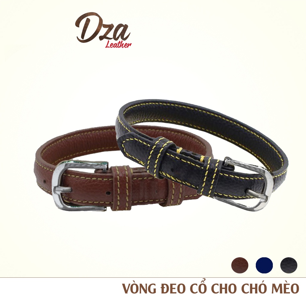 Vòng đeo cổ cho chó mèo da bò Dza leather handmade kích thước 30x2cm, vòng đeo cổ thú cưng