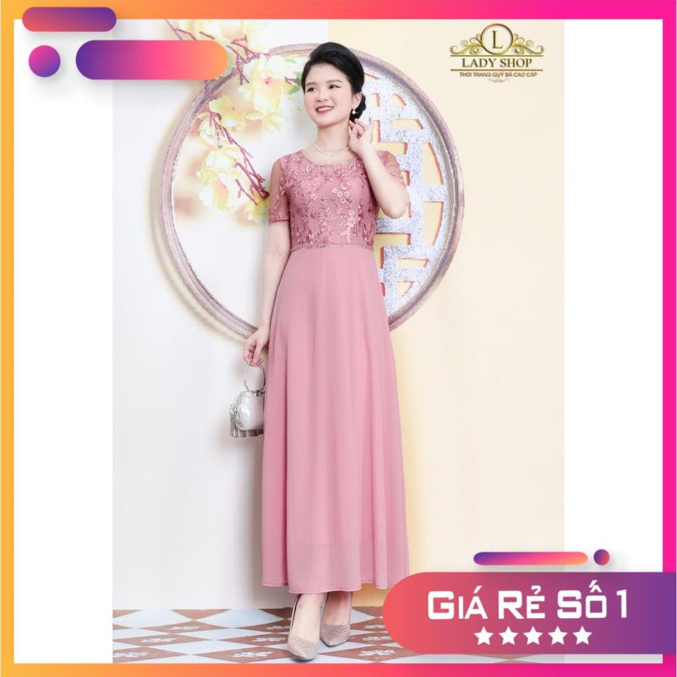 A2 Thời trang trung niên Ladyshop Đầm dạ hội ren phối voan kết thủ công TK781