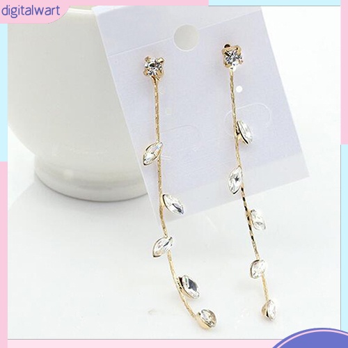 Cặp khuyên tai hình lá liễu dài đính đá quý nhân tạo sang trọng cá tính dành cho nữ