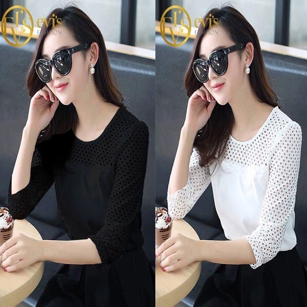 Áo Sơ Mi Công Sở Kiểu Cổ Tròn Nữ Cao Tay Ngắn Phối Lưới Thời Trang Thiết Kế Phom Chuẩn Chất Đẹp AS097