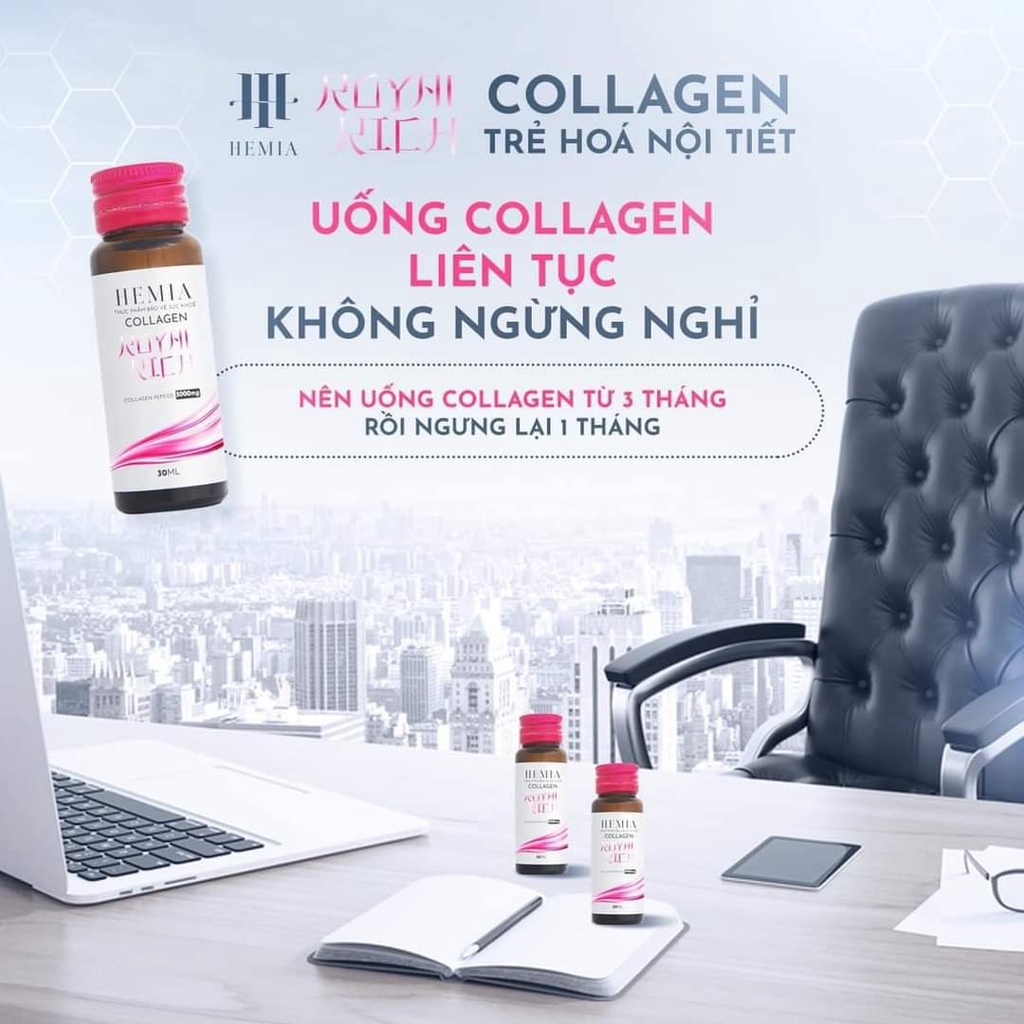 Collagen Nước Hemia Nước Uống Trắng Da Xóa Mờ Thâm Sạm Tăng Cường Nội Tiết Tố Nữ Trẻ Hoá Da Hộp 10 Lọ 30ml