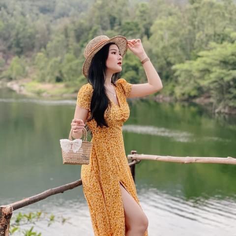 ĐẦM HOA LỤA NỮ HỞ LƯNG XẺ ĐÙI QUYẾN RŨ ĐI CHƠI ĐI BIỂN CHANH XẢ HHP FASHION