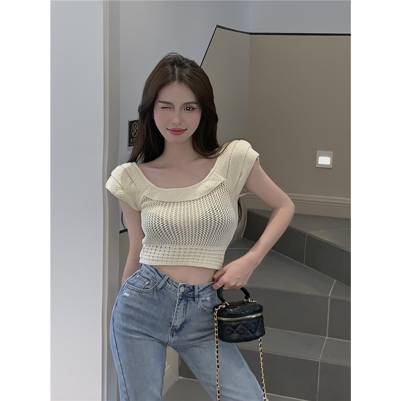 Cocory vn Áo Croptop Dệt Kim Sát Nách Cổ Tròn Thời Trang Mùa Hè Cho Nữ