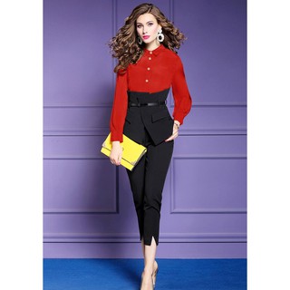 SET ÁO SƠ MI QUẦN XẺ LAI KÈM BELT - YB20148
