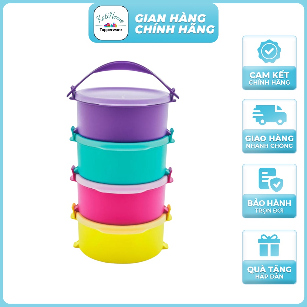 Bộ Hộp Cơm Văn Phòng Tupperware Small Round Click To Go, Khoen Cài Thông Minh Nắp Kín Khí Kín Nước