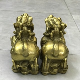 Tượng Cặp tỳ hưu như ý phong thuỷ chất liệu bằng đồng vàng