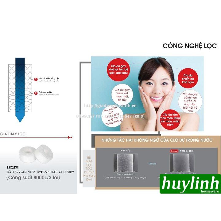 Thiết bị máy lọc nước tại vòi sen tắm Cleansui ES201W - Nhật Bản