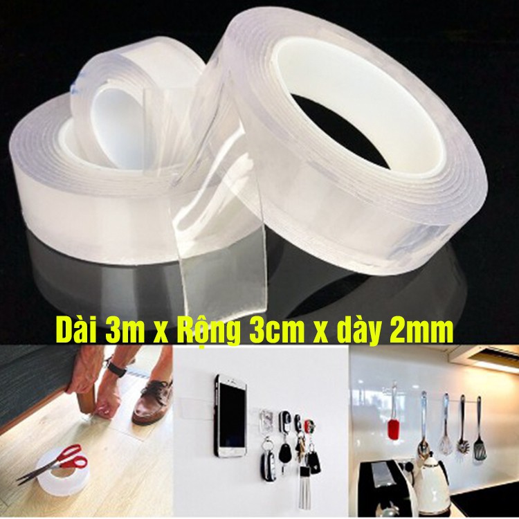 [Có video] (Dài 3m-5m) Băng keo 2 mặt siêu dính siêu chắc chắn dính trên mọi vật chất không thấm nước, chống hoá chất