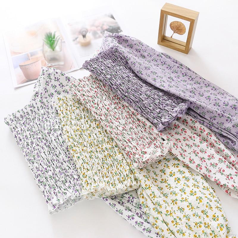 Áo Sơ Mi Tay Dài Cổ Vuông Họa Tiết Hoa Xinh Xắn Phong Cách Hàn Quốc