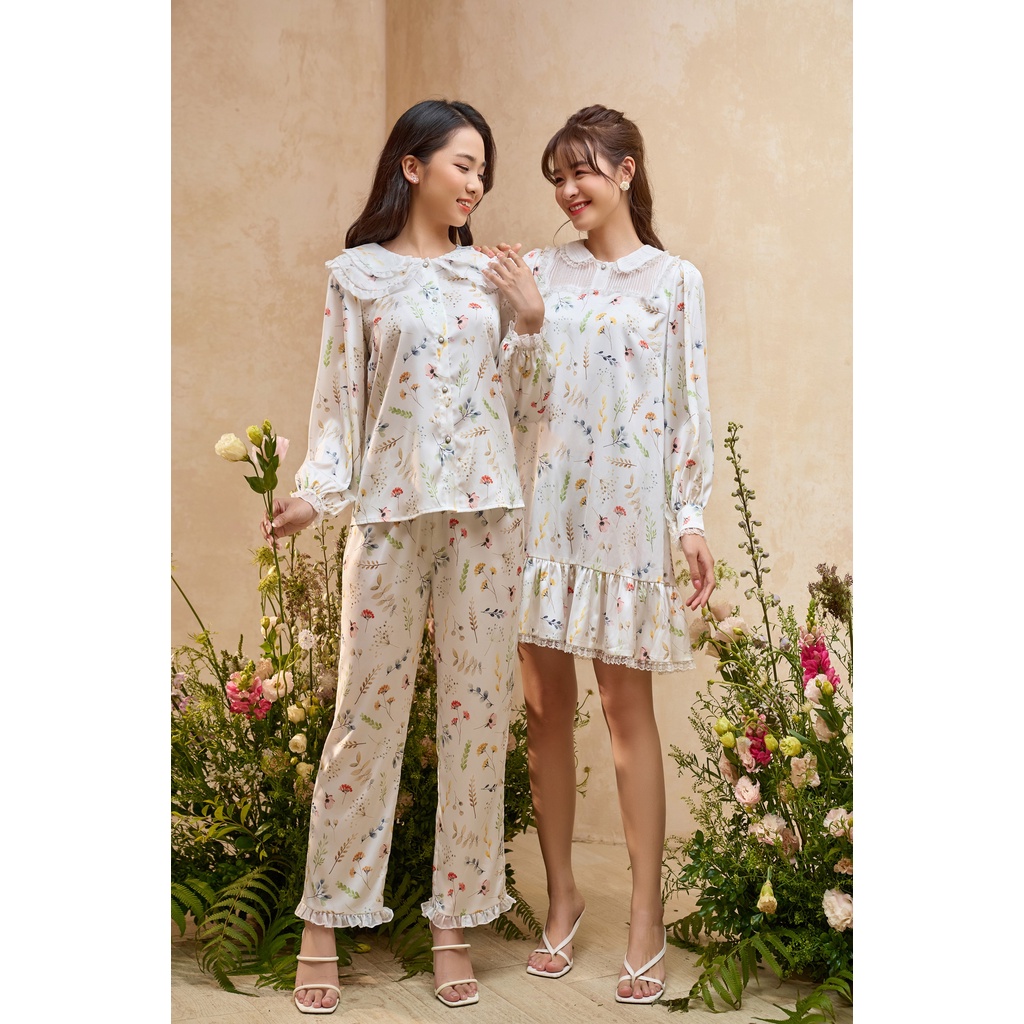 Bộ mặc nhà lụa cao cấp họa tiết thiết kế độc đáo tay dài quần dài MIALALA 2303 S0822M1432303