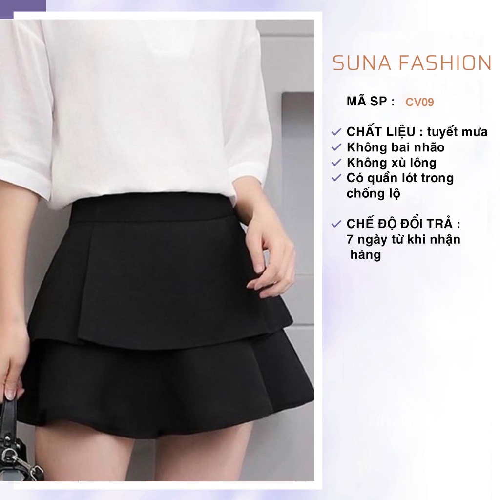 Chân váy chữ A lưng cao hai tầng vải tuyết mưa, Chân váy ngắn nữ SUNA FASHION không bám lông từ 42 - 60kg