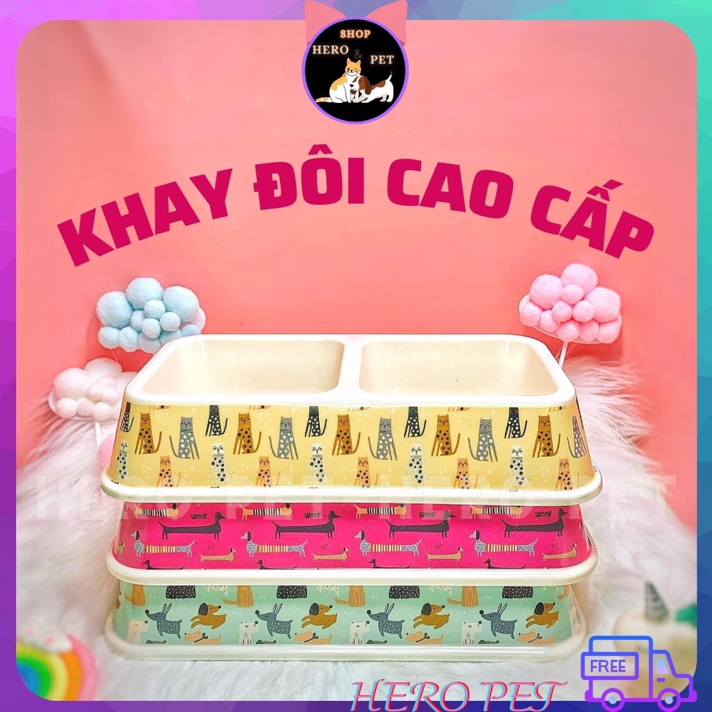 Bát Ăn Đôi Vuông Cho Chó Mèo Cao Cấp, Khay Ăn Đôi Chó Mèo | Bát Phíp Bobo - Catie&amp;Dogi Petshop