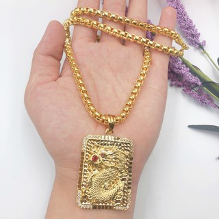 Mặt dây chuyền nam rồng vuông mạ vàng cao cấp