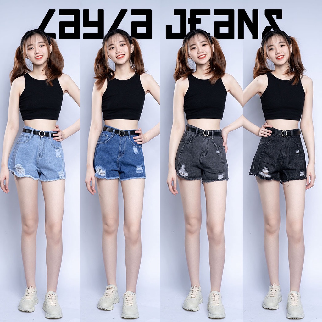 Quần Đùi Jean Lưng Cao Rách Nhẹ Form Đẹp Layla Ver.031, Short Jean Cạp Cao Phong Cách Ulzzang Hàn Quốc