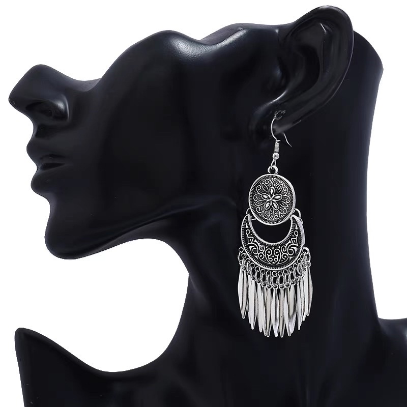 Khuyên tai bohemian dạng thả in hoa văn dân tộc - Maben