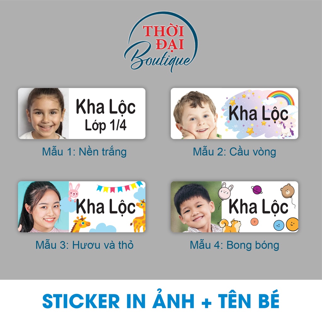 Sticker decal in ảnh và tên của bé  combo 50 cái