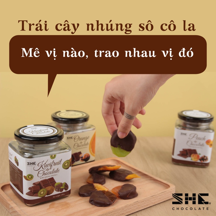 Kiwi nhúng Socola - Hũ 120g - SHE Chocolate - Bổ sung năng lượng. Quà tặng người thân, dịp lễ, thích hợp ăn vặt