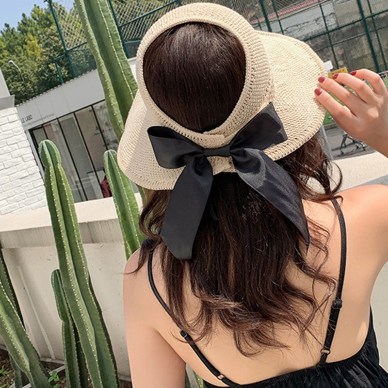 Xiangbao Mũ Vành Rộng Chống Nắng Đi Biển Mùa Hè Có Thể Cuộn Lại Phối Lưới Thắt Nơ Ngọt Ngào Cho Nữ
