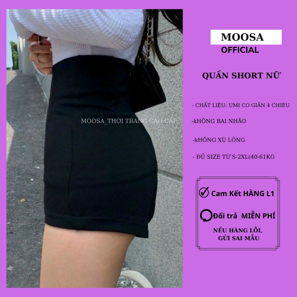 Quần Đùi Nữ Moosa Cạp Cao Biker Vải Umi Dáng Short Ôm Mặc Nhà, Đi Biển