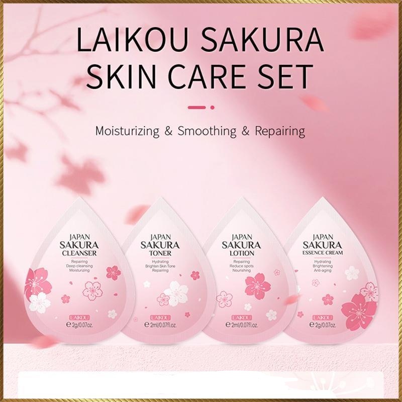 Bộ 4 bước chăm sóc da mặt mini Hoa Anh Đào Laikou Japan Sakura dùng 1 lần LJS4