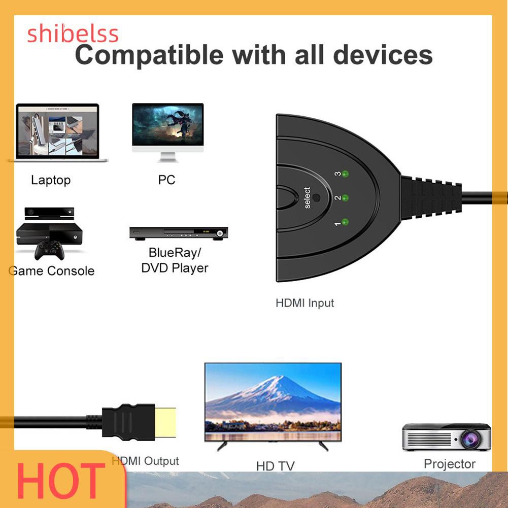 （ʚshibelss）3 Port HDMI HUB Switch 1080P HD 3 in 1 out Video Audio Splitter Duplicator 