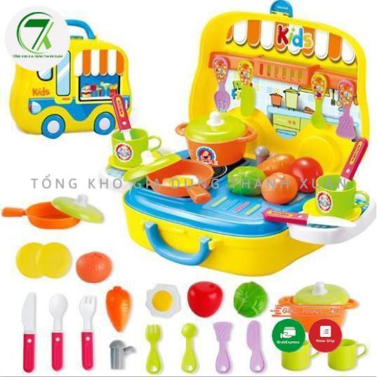 Đồ chơi nấu ăn bộ 26 món cho bé tập làm đầu bếp, kiểu vali thuận tiện mang đi chơi dễ dàng