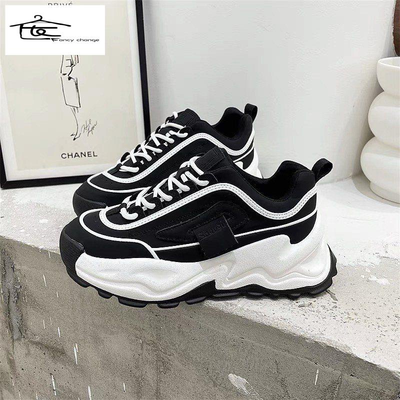 Hàng Có Sẵn Bán Chạy~Giày Thể Thao Màu Đen Đế Dày Phong Cách Đường Phố Thời Trang Mùa Thu Dành Cho Phụ Nữ