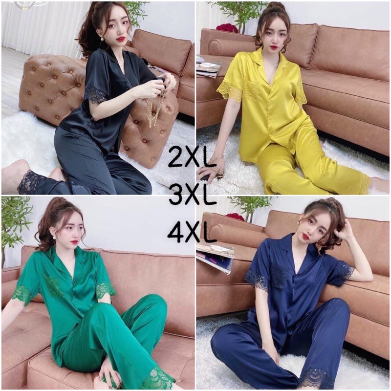 Đồ bộ lụa satin phối ren bigsize 3 size 45-100kg | BigBuy360 - bigbuy360.vn