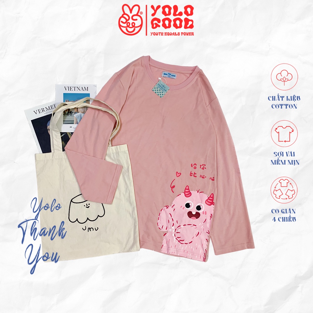 Áo thun dài tay   MONSTER CHỮ HÀN  phông Unisex nam nữ tee oversize form rộng pull Ulzzang Streetwear Hàn Quốc vải mềm