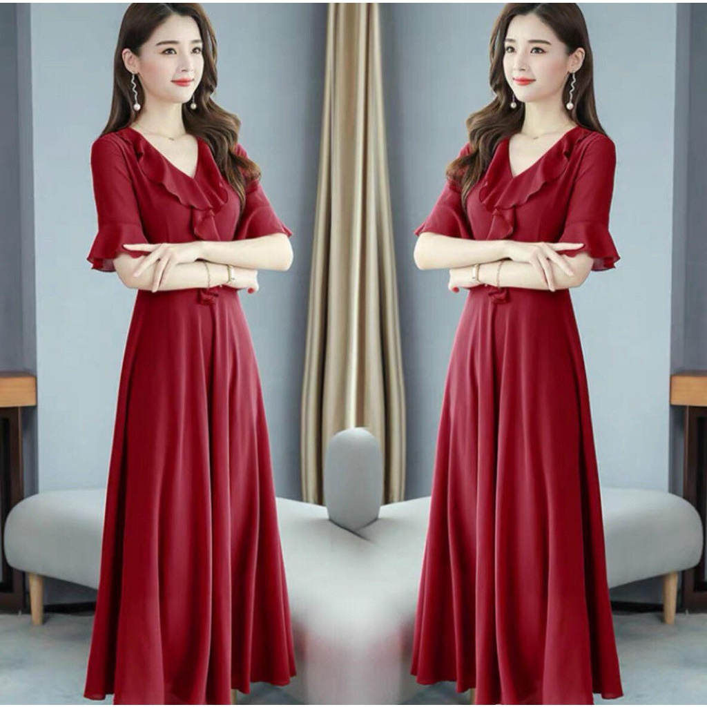 ĐẦM XÒE VOAN CỔ TIM DỰ TIỆC SIÊU DỄ THƯƠNG