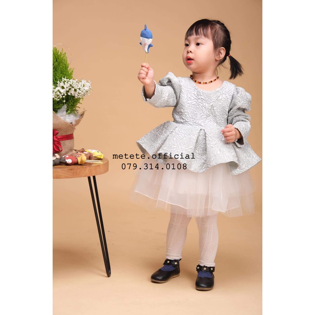 Váy đầm công chúa thiết kế cho bé gái xanh rêu tay bồng sang chảnh - Mẹ Tê Tê