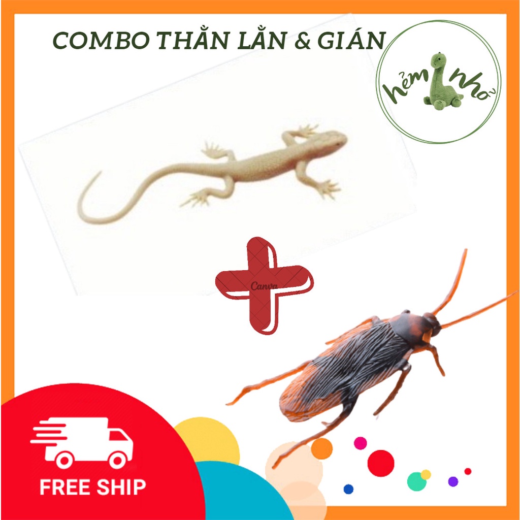 Combo thằn lằn giả và gián nhỏ - đồ chơi cho mèo, đồ troll, đồ câu cá, chơi khăm, trang trí, tỉ lệ như thật