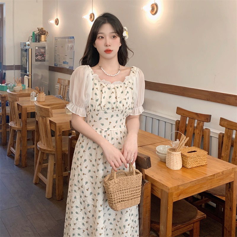 Đầm chiffon nữ ZHELIHANGFEI dáng dài họa tiết hoa xinh xắn