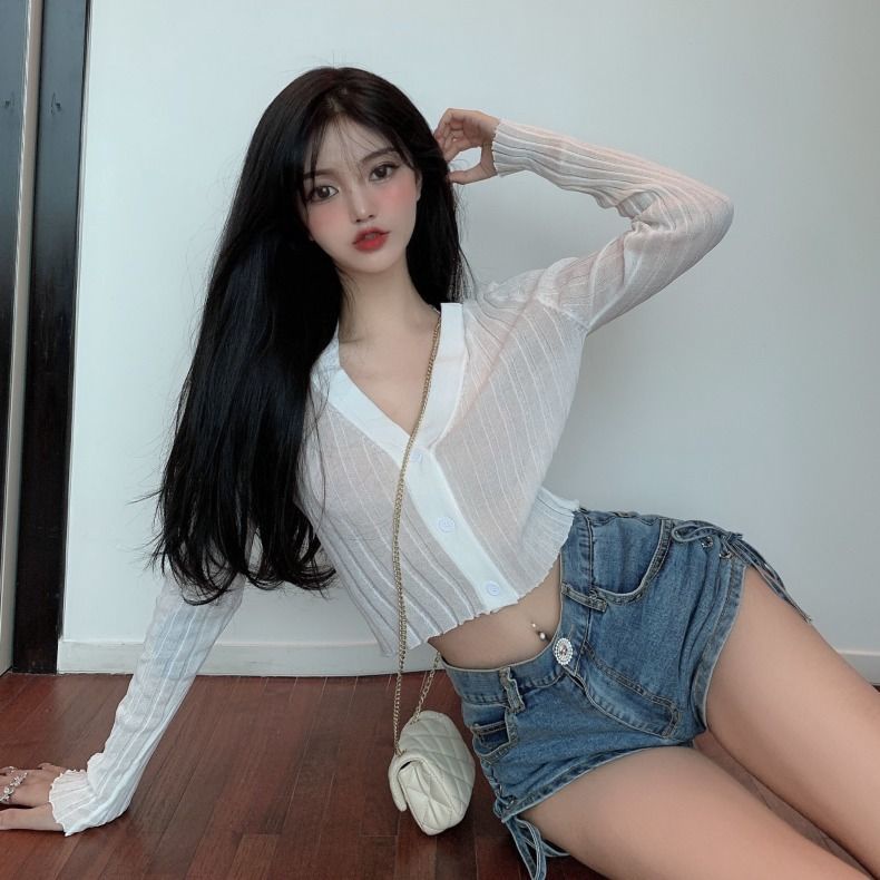 Áo Khoác Cardigan Dệt Kim Tay Dài Cổ Chữ V Chống Nắng Thiết Kế Mới Thời Trang Xuân Hè Cho Nữ