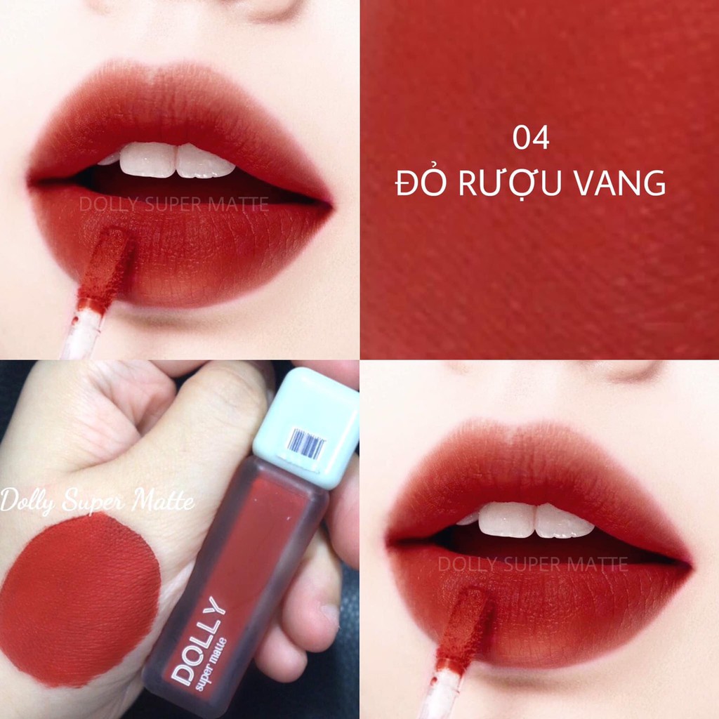 [04 Đỏ R.ư.ợ.u Vang] Son Kem Lì Dolly Super Matte Không Chì Màu Đỏ R.ư.ợ.u Vang