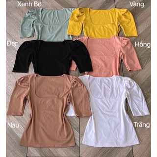 Áo thun body cổ U tay phồng
