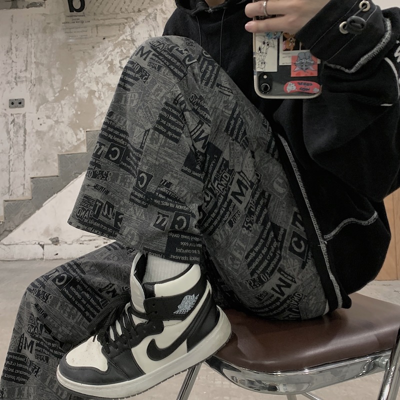 Quần ống rộng nam nữ unisex Newspaper 2023, quần nữ ống rộng siêu hot 2021 Thời Trang Ulzzang Hàn Quốc