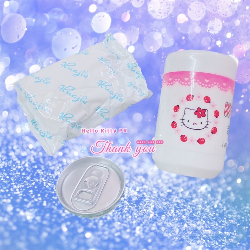 Lon đựng khăn giấy ướt có móc khóa treo Hello Kitty