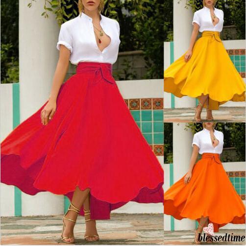 Chân váy xòe lưng cao phong cách Digan diềm bèo thanh lịch dành cho nữ