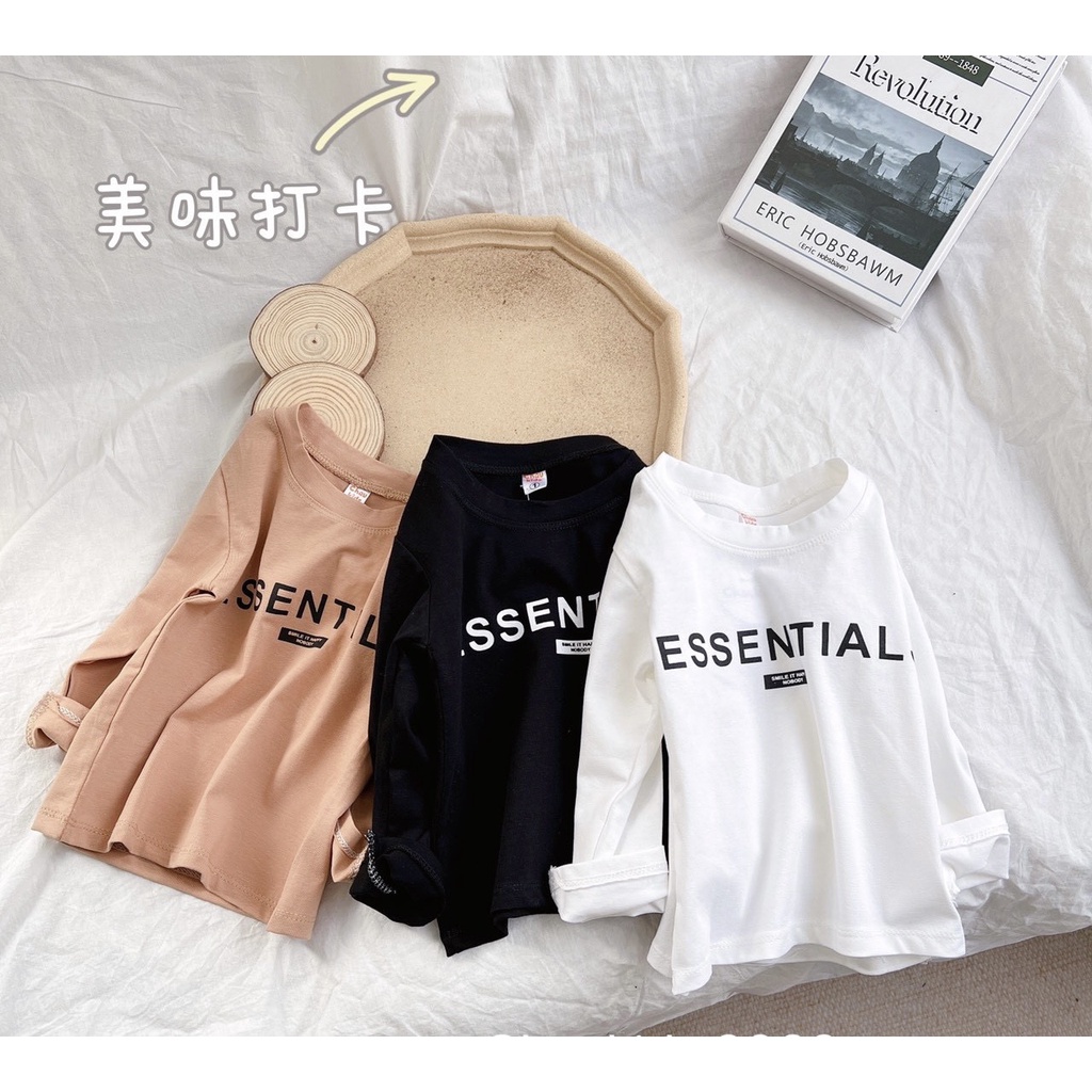 Áo thu đông trẻ em- Áo thu đông dài tay in chữ ASSENTIAL Cho Bé Trai, Bé Gái 1-8 Tuổi