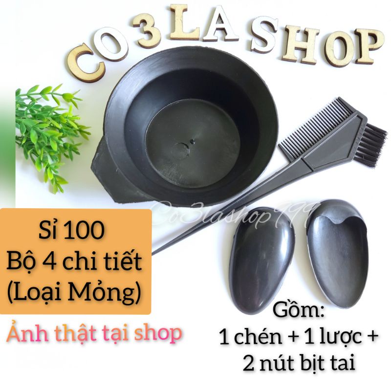 Sỉ 100 Bộ 4 chi tiết loại thường, mỏng, (1 chén+ 1lược+ 2 nút bịt tai)