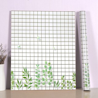 3m Decal dán bếp tráng nhôm cách nhiệt 60cm - ô kẻ vuông cành lá