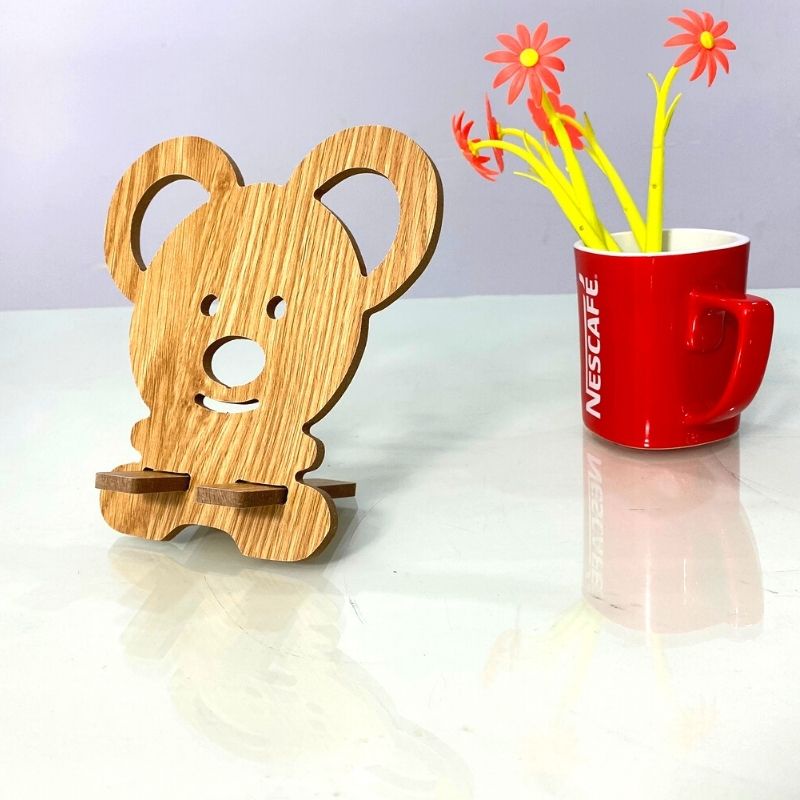 Kệ điện thoại giá đỡ máy tính bảng thông minh hình con chuột dễ thương bằng gỗ kích thước 16.5cm x 15.6cm