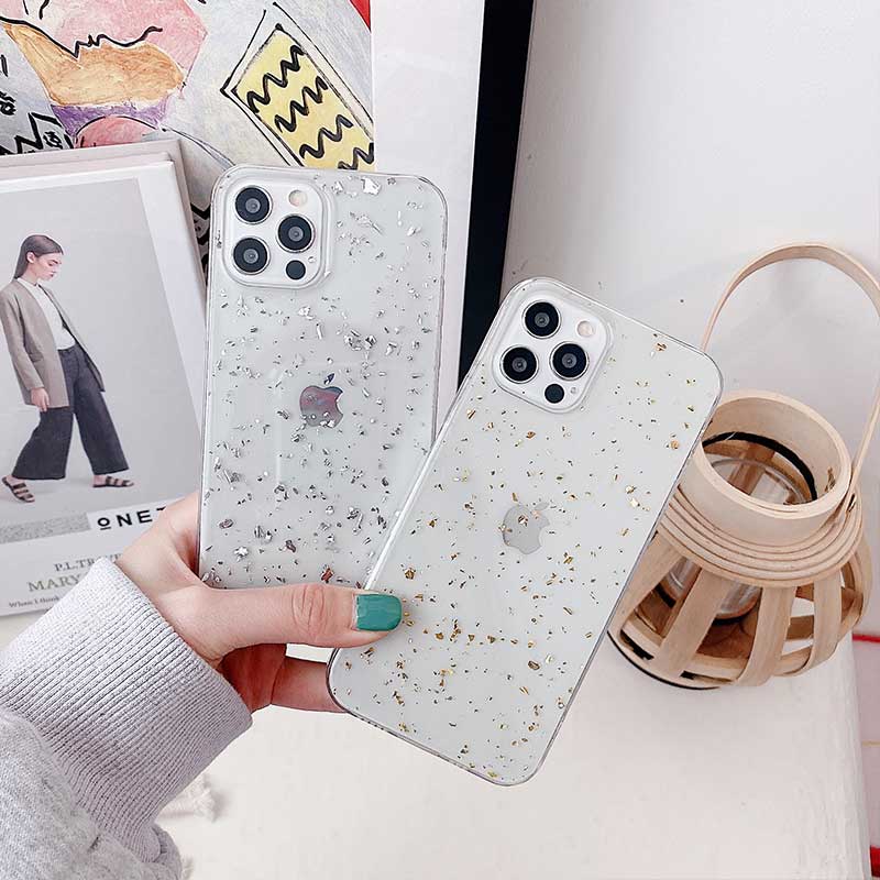 iPhone Case Casing Glitter Transparent For iPhone6 6s 7 8 Plus X XS XR XSMAX 11 12 Pro Max Anti-fall Lens Protection Soft Case Cover AISMALLNUT