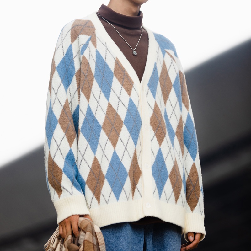 Áo khoác cardigan dệt kim cổ chữ V họa tiết kẻ sọc phong cách Hàn Quốc cho nam