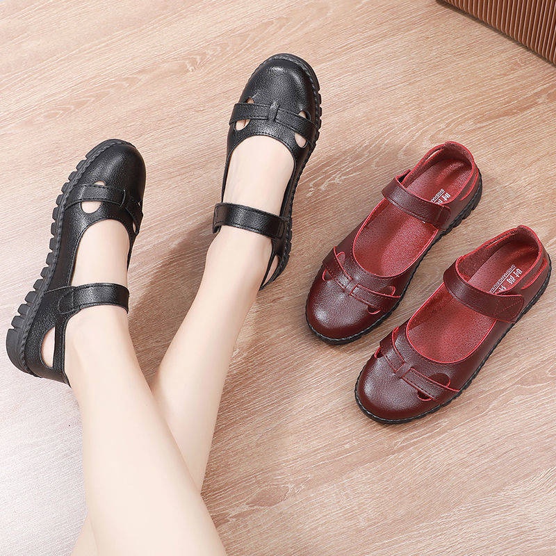 Giày Sandal Da Mềm Đế Bệt Chống Trượt Thời Trang Mùa Hè Dành Cho Phụ Nữ Độ Tuổi Trung Niên 2021-40 - 50 Tuổi 60