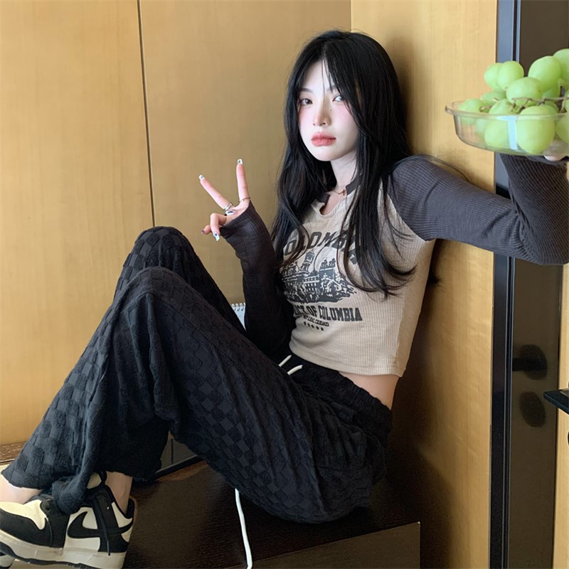 Áo dệt kim ZHELIHANGFEI tay dài cổ tròn dáng ôm phong cách retro Mỹ