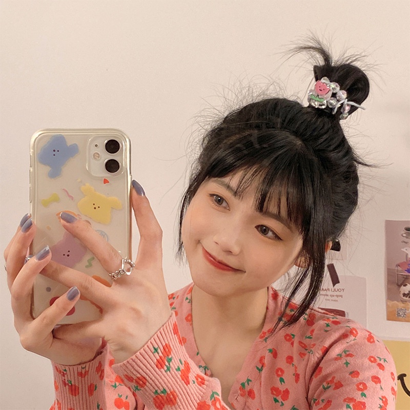 Dây Buộc Tóc Co Giãn Đính Hạt Hình Hoa Lá Và Vịt Dễ Thương