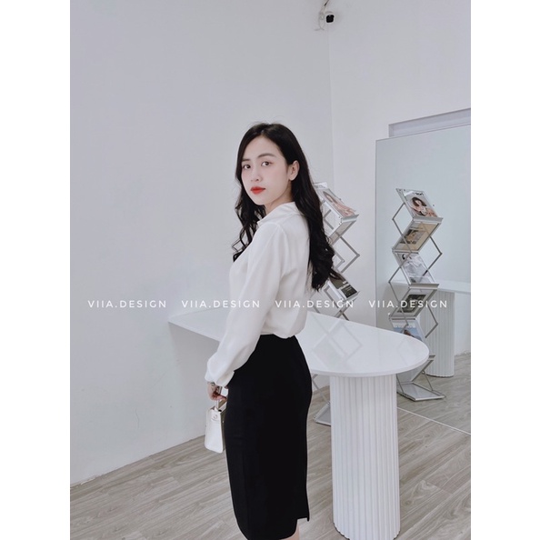 Sơ mi Lụa trắng thiết kế AN0144 VIIA DESIGN